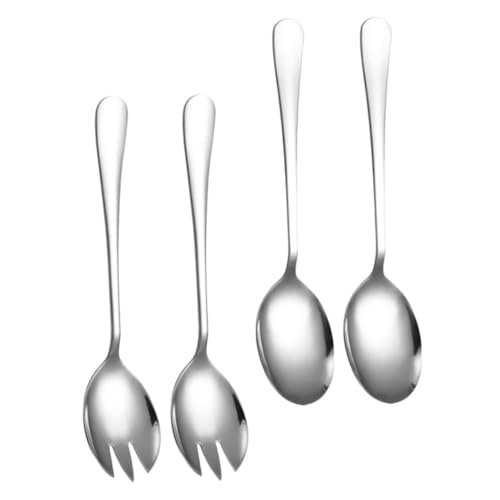 Cabilock 4pcs Stainless Steel Salad Serving Set Long Handle Fork and Spoon Utensils for Mixing and Tossing Salads Dishwasher Safe for Home and Catering Events