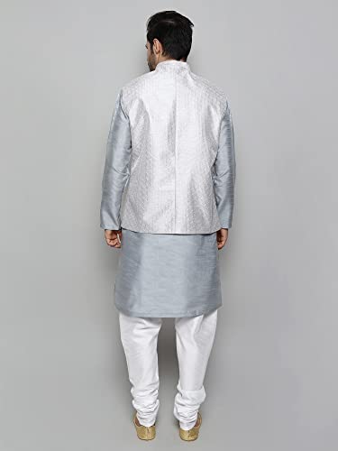 Image of Uri and MacKenzie Men's Silk Blend Kurta Churidar Pyjama with Stylish Nehru Jacket