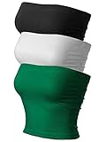 MixMatchy Röhren-Tops für Damen, mit gerüschten Seiten, Doppellagiges Schlauchoberteil mit Büstenhalter aus Baumwolle, 3er-Pack, Medium