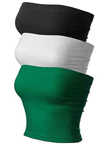 Image of MixMatchy Women's 3 Pack Tube Top Built-in Bra Strapless Ruched Bandeau