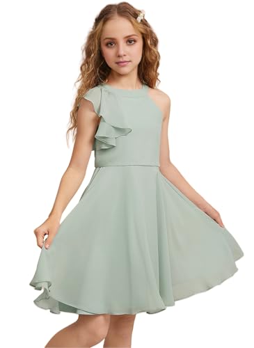 Girls Dresses Knee-Length Formal Dresses Chiffon Halter Flower Girl Junior Bridesmaid Dress Party Wedding