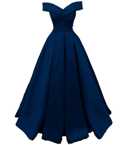 Women's Off The Shoulder Prom Dresses Aline Satin Pleated Long Formal Dress