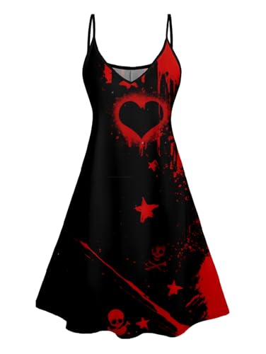 Image of DRESSFO Couple Matching Hawaiian Outfits Gothic Print V Neck Spaghetti Strap Dress or Roll Up Sleeve Shirts Outfit