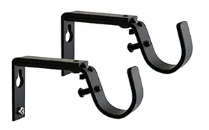 Meriville Set of 2 Black Curtain Drapery Rod Bracket for 1-Inch Rod, Adjustable