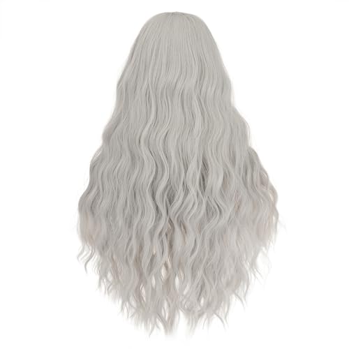 Image of S-noilite Long Grey Cosplay Wig for Women 27 inch Curly Wavy Middle Part Wig Heat Resistant Synthetic Hair Halloween Costume Party Daily Use Colorful Wigs