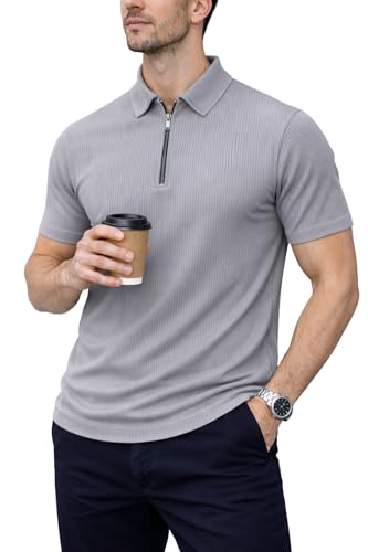 Image of Mack Jonney Men Ribbed Polo T-Shirt | Regular Fit | Half Sleeve | Zip Collar Casual T-Shirt-MJ-94
