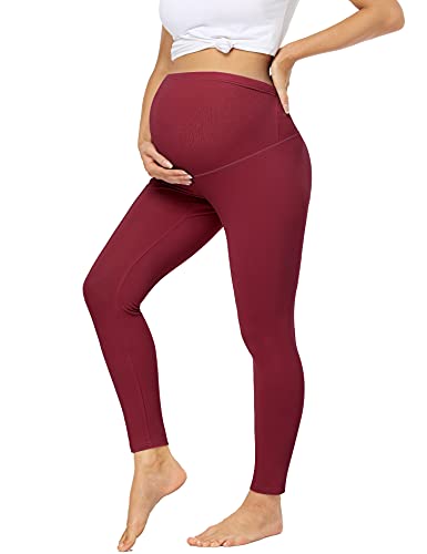Joymom Maternity Pants for Women, Female Plus Size Leggings Maternity Fall Clothes Pregnancy Yoga Pants Non See Through Over Belly Workout Comfortable Lounge Pants Home Wear Pajamas Wine XXXL