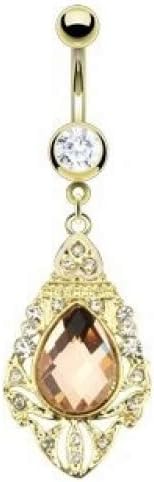 White Crystal Cubic Zirconia Belly Button Ring Gold Bar Pink Faceted Rhinestone (14g)