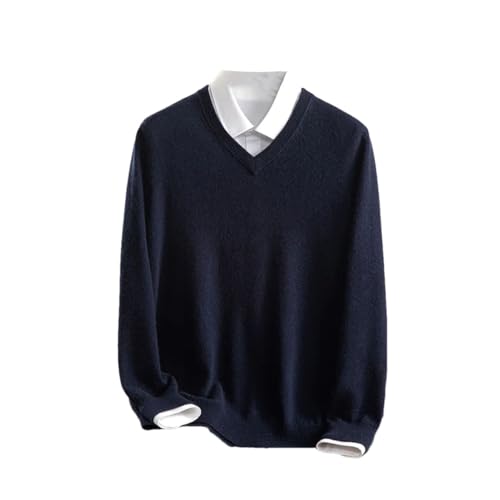 Men's V-Neck Sweaters Pullover Cashmere Sweater Casual Long Sleeve Officeblouse Knitted Tops Navy Blue M
