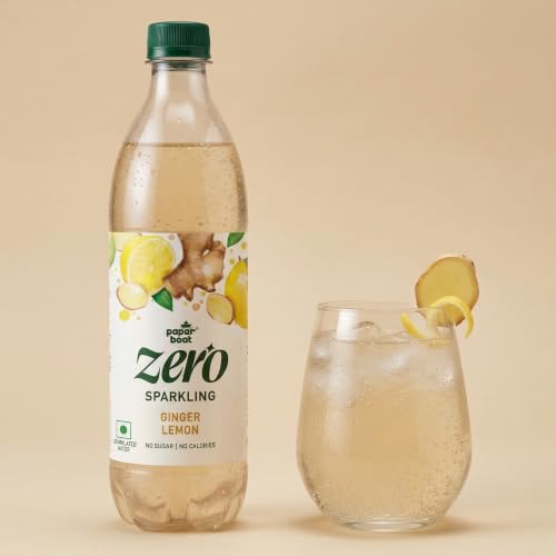 Image of Paper Boat Zero Ginger Lemon Sparkling (Soda) Water - Pack of 4, 600 ml Each | Zero Sugar, Zero Calories | Sugar Free| Flavoured Carbonated Water | No Aspartame