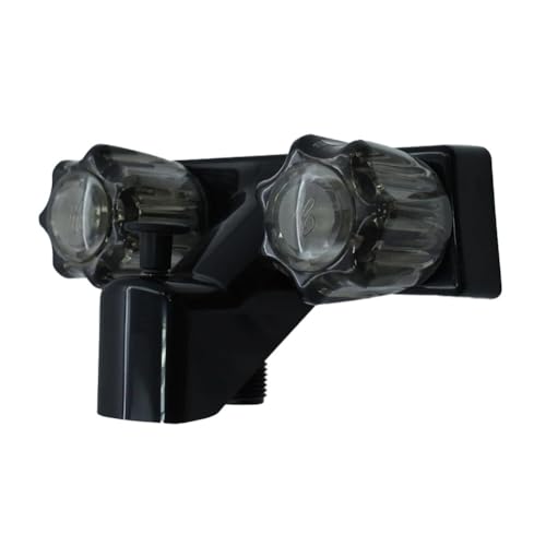 MoSundi Grifo compacto para bañera y ducha RV con asas dobles, caudal de 2.2 GPM, instalación de 2 agujeros, casas móviles, campistas, remolques, construcción de plástico, blanco/negro/negro hueso