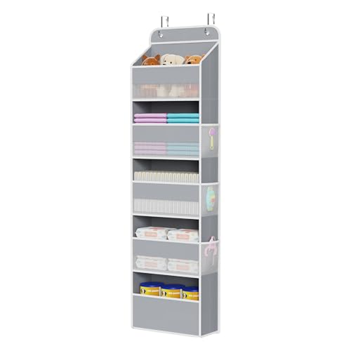 Univivi Hanging Storage Organizer Nursery Closet Cabinet Baby Storage with 5 Large Compartments 6 Side Pockets for Cosmetics, Toys and Sundries (Grey)
