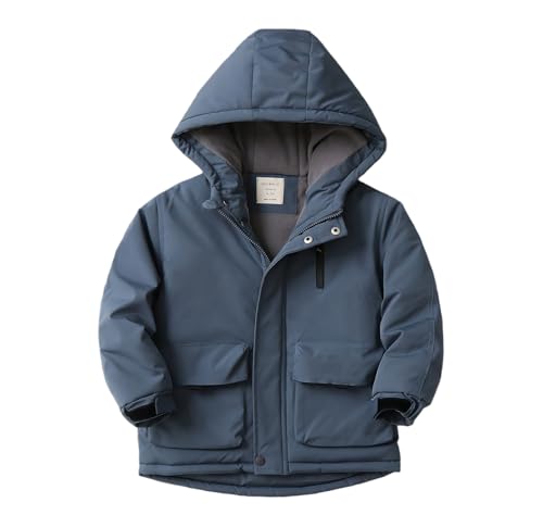 Nemopter - Chaqueta para niño, chaqueta de invierno con capucha, abrigo de moda, cálido, bolsillos para niños, azul, 6-7 Años