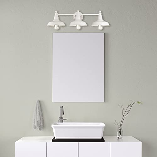 Image of Design House 579656 Kimball Industrial Farmhouse 3-Light Indoor Bathroom Vanity Light with Metal Shades for Over the Mirror, Antique White