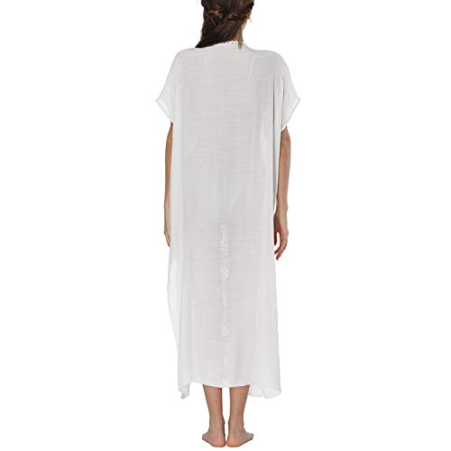 Lu's Chic Women's Crochet Swimsuit Cover Up Caftan V Neck Short Sleeve Beach Kaftan Coverups3