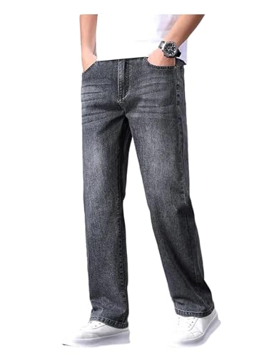 Mens Jeans Spring Summer Elastic Loose Straight Trendy Denim Trousers Lightweight Comfortable Pants