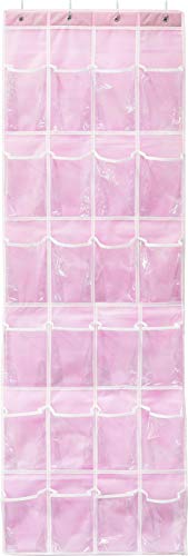 24 Pockets - Simplehouseware Crystal Clear Over The Door Hanging Shoe Organizer, Pink #TOP4