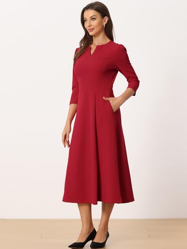 Image of Allegra K Womens 3 /4 Sleeve A-Line Business Work Formal Midi Dress