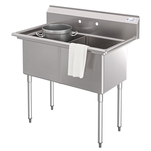 KoolMore 42 in. 16-Gauge 2-Compartment Commercial Sink with Backsplash, Bowl Dimensions 18"x18"x14" in Stainless-Steel (KM-SB181814-N316)