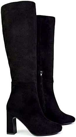 ESSEX GLAM Womens Knee High Boots Ladies Black Faux Suede Mid High Block Heeled Smart Long Shoes Size 5 B(M) US | Image 2