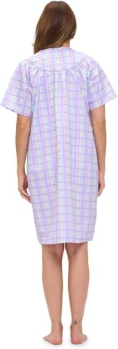 Image of Casual Nights Women's Snap - Front House Dress Short Sleeve Woven Housecoat Duster Lounger Robe with Pockets