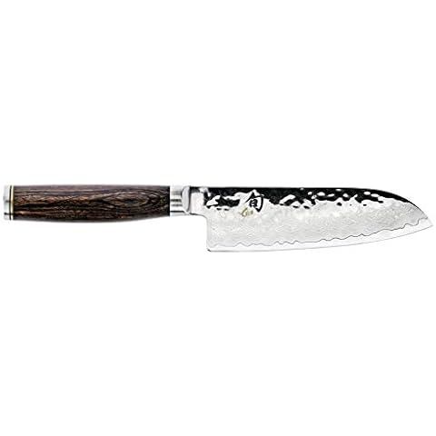 Shun Premier 5.5" Santoku Knife, Handcrafted and Hand-Sharpened Japanese All Purpose Knife, VG-MAX Core with Damascus Stainless Steel Cladding, Pakkawood Handle, Versatile Japanese Cutting Knife Cover