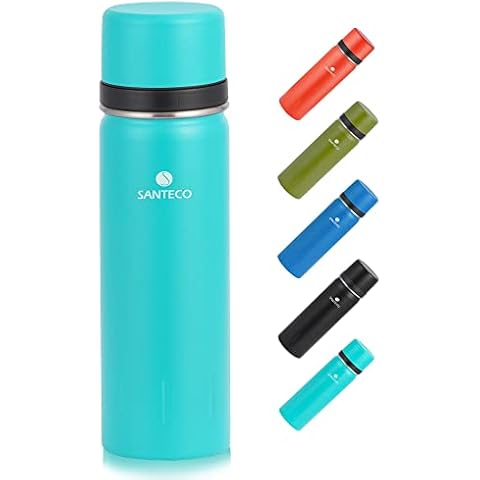 SANTECO Thermosflasche Edelstahl - 500ml, 1l - Thermoskanne mit Trinkbecher für unterwegs, Thermobecher essen Auslaufsicher Cover