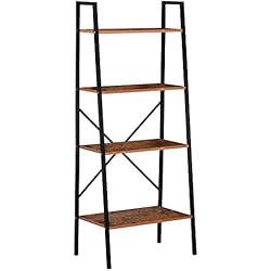 Estanterias Forja Madrid HOMCOM Estantería de Escalera Industrial Librería con 4 Estantes Estantería Escalonada de Pie para Baño Salón Terraza 60x35x145 cm Acero y Madera