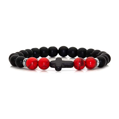 Image of Xusamss Fashion 8MM Matte Agate Beads Bracelet Cross Elastic Bracelet,7 1 /2 Wrist