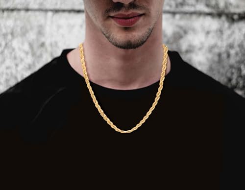 18k Real Gold Plated Rope Chain, 6mm 8mm Stainless Steel Twist Chain Necklace, Father's Day Gifts for Men Women 18-24 Inches3