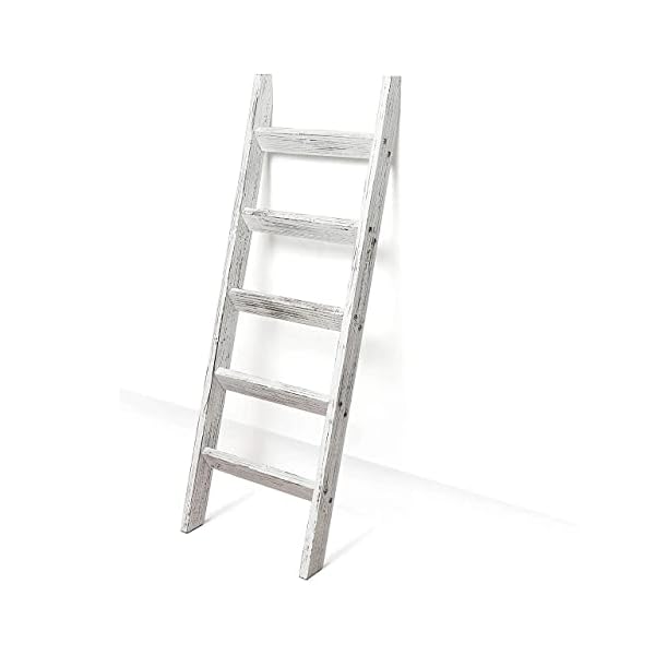 Hallops Blanket Ladder 5 ft | Premium Wood Rustic Ladder Shelf | Ladder Shelf for Quilt | Rustic Farmhouse Decor | Vintange Wooden Ladder Shelf (Thick, White on Brown) Hallops Blanket Ladder 5 ft | Premium Wood Rustic Ladder Shelf | Ladder Shelf for Quilt | Rustic Farmhouse Decor | Vintange Wooden Ladder Shelf (Thick, White on Brown)