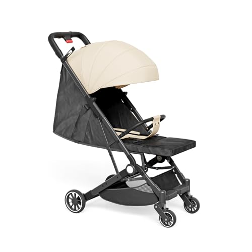 Cochecito de bebé triple plegable compacto, 63 x 30 x 101 cm, ruedas de poliuretano antigolpes, ligero y fácil de llevar, para bebés y niños pequeños (caqui)