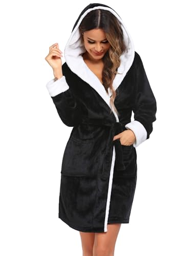 Ekouaer Bademantel Damen Frottee Flauschig Weich Kapuze Knielang Kurz...