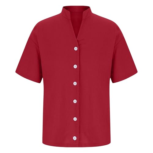 Girls' Short Sleeve T-Shirt Kids Girl Solid Color Tops V-Neck Casual T-Shirt Loose Button Tops for Summer2