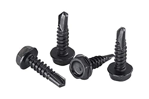 Image of #8 x 1 in. Black Exterior Self Drilling Screws, Hex Washer Head (50 pcs) by Makers Bolt