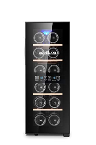 12 Weinkühlschrank - Kleiner Weinklimaschrank mit 2 Zonen, 6-18 ºC, 33 Liter, 12 Flaschen, 4 Regaleinschübe, Vollglas-Designtür mit