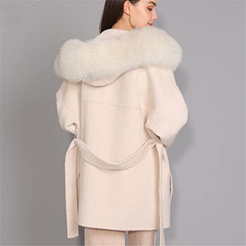 Women Fox Fur Collar Wool Coat Casual Winter Wool Jacket Woolen Overcoat Cashmere Coat Black Fur Pocket M #TOP4
