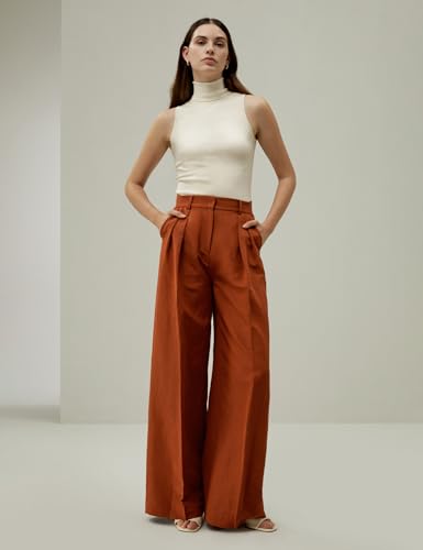 LilySilk Silk-Linen Blend Trousers for Women Silk Pants Wide Leg