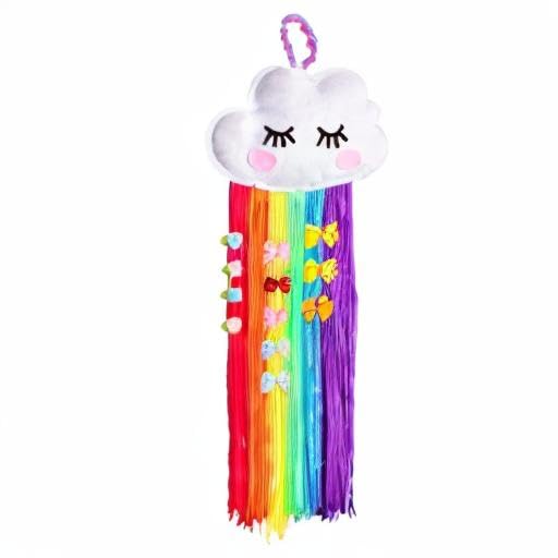 Rainbow Bow Holder for Girls, Cloud Hair Organizer, Wall Hanging Clip Hanger With Tassels, Headbands Accessories Dream Catcher for Bedroom Decor