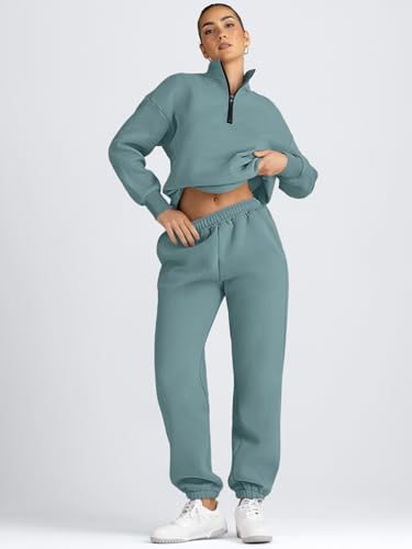 Image of AUTOMET Women's Sweatsuits 2 Piece Outfits Lounge Sets | Cozy Airport Outfits,Casual Sweat Sets for Fall and Winter,Half Zip Pullover and Baggy Sweatpants with Pockets