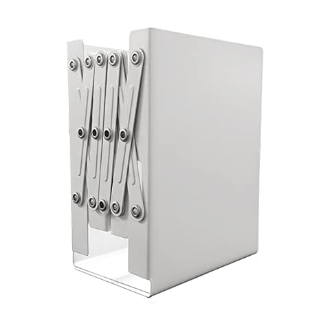 Nonskid Book End for Heavy Books, Extra Large Adjustable Bookends Expandable Metal Book Stopper Desk Organizer Magazine Rack (Large White) Cover
