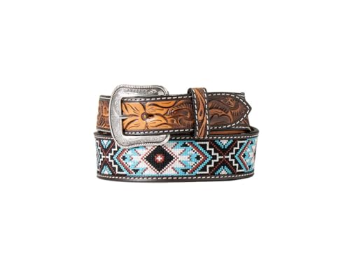 3D Western Belt Mens Embroidery Inlay Floral Tooled Leather D100016997