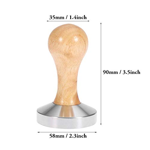 Herramienta de prensa de 58 mm de mano de madera de roble con mango de café (base plana) - Imagen 3