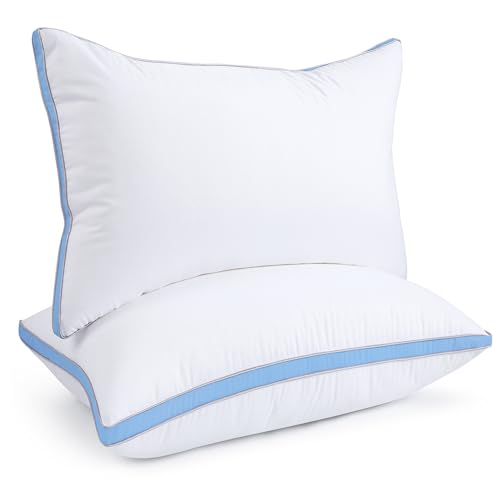Image of viewstar Pillows Queen Size Set of 2, Firm Support Bedding, Light Blue | Down Alternative, Gusseted, Hotel Quality, Fluffy Plump Filling, Oeko-Tex Certified, Machine Washable, for Side Sleepers