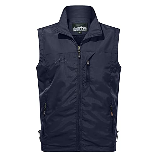 Generisch Chaleco de color liso para hombre, con prácticos bolsillos, corte moderno, cómodo, delgado, versátil, atemporal, elegante, para uso diario, ocio, fotografía, pesca, azul oscuro, 3XL