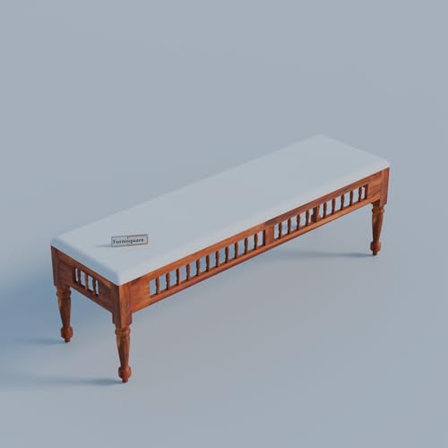 Image of Dining Table 8 Seater | Solid Sheesham Wood 8 Seater Dinning Table Set with 5 Cushioned Chairs & 1 Bench | Rectangular Dinner Table for Home, Kitchen & Living Room | Natural Finish