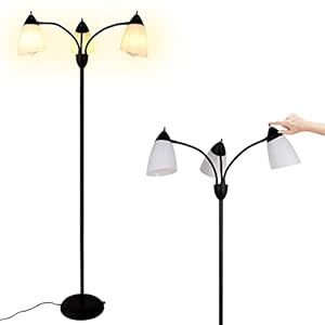 FIRVRE Lampe de bureau mignonne / Lampadaire multi-têtes à 3 lumières Lampe d’étude moderne Abat-jour en PVC blanc, avec interrupteur enfichable pour chambre dortoir d’étude (lampadaire)