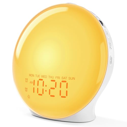 JALL Full-Screen Wake Up Light Sunrise Alarm Clocks for Bedrooms, White Noise Machine for Heavy Sleepers & Kids, 25 Natural Sounds, Dual Alarms, FM Radio, 17 Dimmable Colors, Bluetooth Speaker