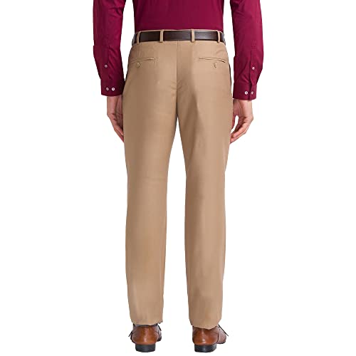 Image of Park Avenue Men's Polyester Blend Solid Pattern Smart Fit Flat Front Formal Trouser