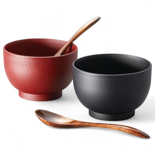J-kitchens 2客セット お椀 椀(PET(樹脂)/ABS ウレタン塗り) スプーン(木製 漆塗り) 食洗機対応 電子レンジ対応 PID-529302 日本製